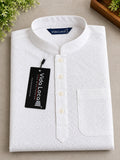 Men’s White Jacquard Kurta with Mandarin Collar and Front Pocket