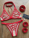 Women’s Red Strappy Lingerie Set with Crisscross Detail and Thigh Bands ( RDB24 )