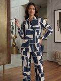 Women's Two Piece Set, BLACK, Shirts with Wide Leg Trousers, Full Sleeve