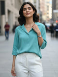 Women 3/4Th sleeve Spread Collar Shirts