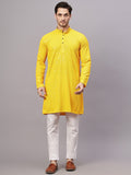 Yugnik Men's Yellow Chikankari Embroidered Sequined Long Kurta Set