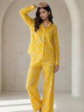 Women's Two Piece Set, Yellow, Shirts with Wide Leg Trousers, Full Sleeve