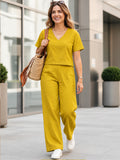Women’s Mustard Yellow Cotton Linen V-Neck Half Sleeve Co-Ord Top