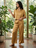 Women’s Mustard Gold Linen Lounge Co-ord Set | Relaxed Fit Nightwear & Casual Wear