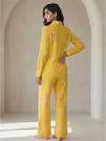 Women's Two Piece Set, Yellow, Shirts with Wide Leg Trousers, Full Sleeve