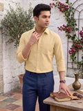 Men’s Pure Cotton Textured Formal Casual Shirt – Mustard Yellow