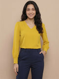 Women’s Crepe Formal Top | Elegant V-Neck Office Wear Blouse