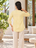 Women’s Light Yellow Rayon 3/4 Sleeve Button-Detail Top