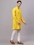 Yugnik Men's Yellow Chikankari Embroidered Sequined Long Kurta Set