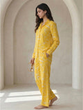 Women's Two Piece Set, Yellow, Shirts with Wide Leg Trousers, Full Sleeve