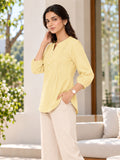 Women’s Light Yellow Rayon 3/4 Sleeve Button-Detail Top