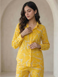 Women's Two Piece Set, Yellow, Shirts with Wide Leg Trousers, Full Sleeve