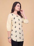 Women’s Lemon Pure Cotton Butterfly Printed Casual Kurti Top