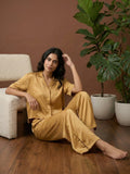Women’s Mustard Gold Linen Lounge Co-ord Set | Relaxed Fit Nightwear & Casual Wear