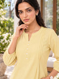 Women’s Light Yellow Rayon 3/4 Sleeve Button-Detail Top