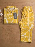 Women's Two Piece Set, Yellow, Shirts with Wide Leg Trousers, Full Sleeve