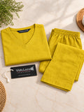 Women’s Mustard Yellow Cotton Linen V-Neck Half Sleeve Co-Ord Top
