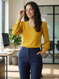 Women’s Crepe Formal Top | Elegant V-Neck Office Wear Blouse