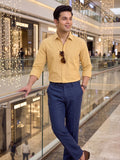 Men’s Pure Cotton Textured Formal Casual Shirt – Mustard Yellow