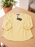 Women’s Light Yellow Rayon 3/4 Sleeve Button-Detail Top