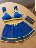 Women’s Yellow and Blue Mesh Babydoll Lingerie Set with Flared Skirt ( RDB02 )
