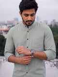 Men's White Self-Design Pure Cotton Straight Kurta | Mandarin Collar | Full Sleev