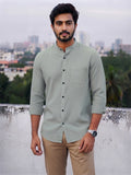 Men's White Self-Design Pure Cotton Straight Kurta | Mandarin Collar | Full Sleev