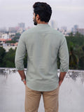 Men's White Self-Design Pure Cotton Straight Kurta | Mandarin Collar | Full Sleev