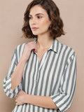 Women’s Pure Cotton Striped Shirt Top | 3/4 Sleeve Casual Button-Down Tunic | Comfortable Regular Fit