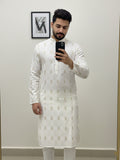 Vida Loca White Color Full Sleeve Chinese collar Printed Long Kurta For men and Boys.