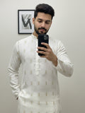 Vida Loca White Color Full Sleeve Chinese collar Printed Long Kurta For men and Boys.