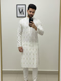 Vida Loca White Color Full Sleeve Chinese collar Printed Long Kurta For men and Boys.