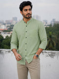 Men's White Self-Design Pure Cotton Straight Kurta | Mandarin Collar | Full Sleev