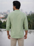 Men's White Self-Design Pure Cotton Straight Kurta | Mandarin Collar | Full Sleev