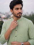 Men's White Self-Design Pure Cotton Straight Kurta | Mandarin Collar | Full Sleev