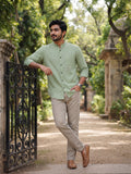 Men's White Self-Design Pure Cotton Straight Kurta | Mandarin Collar | Full Sleev