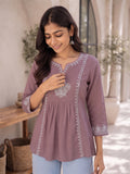 Women’s Rayon Embroidered Peplum Top –Ethnic Casual Wear with 3/4 Sleeves