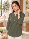 Women’s Rayon Solid Regular Fit Top with Round Neck, Front Button Detailing & 3/4 Sleeves