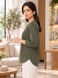 Women’s Rayon Solid Regular Fit Top with Round Neck, Front Button Detailing & 3/4 Sleeves