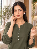 Women’s Rayon Solid Regular Fit Top with Round Neck, Front Button Detailing & 3/4 Sleeves