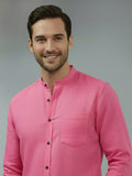 Men's White Self-Design Pure Cotton Straight Kurta | Mandarin Collar | Full Sleev