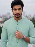 Men's White Self-Design Pure Cotton Straight Kurta | Mandarin Collar | Full Sleev
