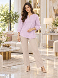 Women’s Peach Rayon Solid Straight Kurti with Button Detailing & 3/4 Sleeves