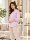 Women’s Peach Rayon Solid Straight Kurti with Button Detailing & 3/4 Sleeves