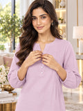 Women’s Peach Rayon Solid Straight Kurti with Button Detailing & 3/4 Sleeves